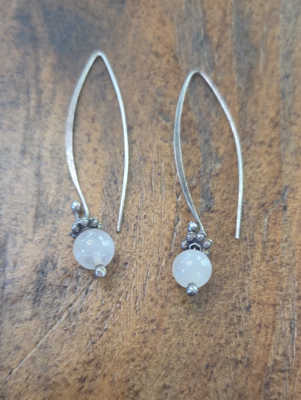 Sterling Silver Drop Earrings with White Gemstone Beads